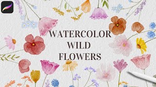 How to Paint Watercolor Wildflowers in Procreate  Realistic Watercolor Floral Procreate Tutorial [upl. by Beulah271]