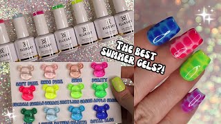 blooming gel neon croc nails  bluesky gel review with swatches🩵☁️ [upl. by Benetta]