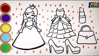 How To Draw A Barbie and Her Dress👗 👠👠 💄 👛  Drawing Coloring Painting For Kids Beginners [upl. by Elbring345]