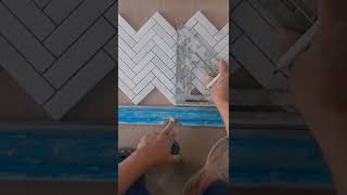 How to Center Herringbone layout marble tile diy diyprojects tips construction shorts trend [upl. by Lezirg]