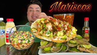 MARISCOS MUKBANG • Fresh Oysters • Coktel De Pulpo Y Camaron • Ceviche De Camaron [upl. by Chara150]