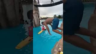 When its cold water in Water park😱🫣😅😁 waterpark waterslide funny pool flip highdiverfly [upl. by Arikehs]