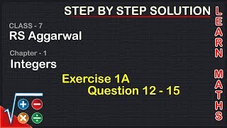 Integers Class 7 Exercise 1A Question 12  15  RS Aggarwal  Learn Maths [upl. by Bork]