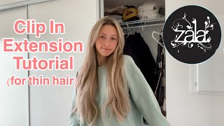 HOW TO PUT CLIP IN HAIR EXTENSIONS INTO THIN HAIR  ZALA HAIR EXTENSION TUTORIAL [upl. by Gombach]