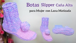 Pantuflas de Caña Alta Dos Agujas con Adorno Pompón Super Premium – Slipper con lana Matizada Fácil [upl. by Oconnor151]