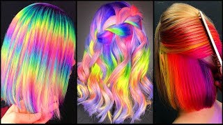 Top 10 Amazing Short Hair Color Rainbow Transformation Tutorial CompilationNeon Rainbow Dying Hair [upl. by Schilit]