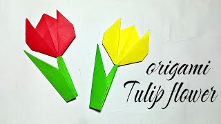 Easy Paper Tulip Origami Flower  How to make origami paper flower [upl. by Nord]