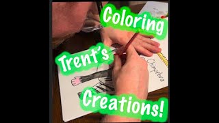 Trent enjoys coloring his own drawings in Trents Jumbled Jungle Coloring Book autisticartist [upl. by Susie]