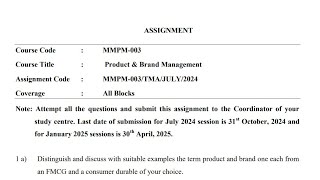 IGNOU MMPM  003 Solved Assignment July 2024 Jan 2025 PDF  MBA  Product and Brand Management [upl. by Nyledaj]