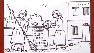 how to draw swachh Bharat Abhiyan for school competition outline easy [upl. by Dorena]