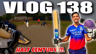 FIRST HALF CENTURY WITH NEW BAT😍 Wearing RCB Jersey🔥 Cricket Cardio T20 Match Vlog [upl. by Ahsahs840]