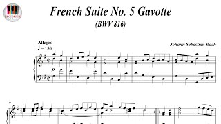 French Suite No 5 Gavotte BWV 816  Johann Sebastian Bach Piano Sheet Music Piano Tutorial [upl. by Payne779]