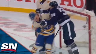 Auston Matthews Crosschecks Rasmus Dahlin Up High In Front Of The Sabres Net [upl. by Enerak205]