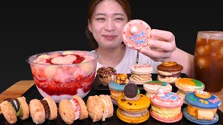 🍓Macaron strawberry sherbet🍨새콤달콤 알록달록 마카롱 딸기빙수Chocolate dacquoiseCrunchcaramel Mukbang [upl. by Wit]