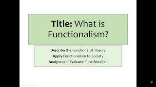 A Sociology AQA Theories Functionalism [upl. by Nylyrehc542]