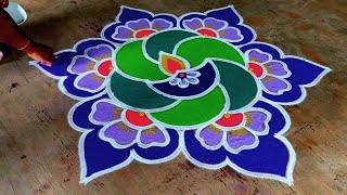 Deepavali kolam design🌹Diwali muggulu🌹Diwali Rangoli kolam🌹5X3 Deepam rangoli🌹Super Colour Rangoli [upl. by Neelyk]