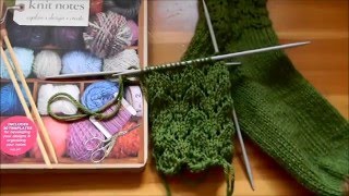 HOW TO KNIT SOCKS Cast on Cuff V lace stitch Wishbone stitch knitting in the round [upl. by Shulamith]