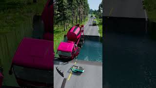 Mixer trucks vs massive water pit 9  carsvswaterpit doubleflatbedtrailertruckvsspeedbumps [upl. by Joaquin]