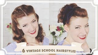 6 Easy Vintage 1950s Back To School Hairstyles CC [upl. by Lounge]