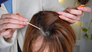 asmr scalp check sectioning with long nails wooden comb pick plus tweezers and light no talking [upl. by Schweitzer]