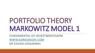 MARKOWITZ MODEL PART 1 IN HINDI [upl. by Dagney]