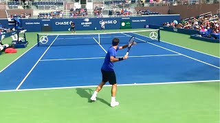 Roger Federer Slow Motion Forehand amp Backhand Court Level View  ATP Tennis Federer Training [upl. by Fleur]