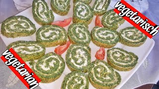 Spinatrolle mit FrischkäseLow Carb Buffet VegetarianSpinach Rolls with Cream Cheese [upl. by Rolph350]