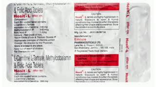 Hosit L Tablets LCarnitine LTartrate Methylcobalamin amp Folic Acid Tablets [upl. by Artinak]