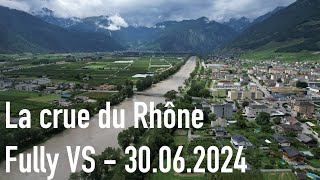 Vue du drone  La crue du Rhône  Fully Valais  30062024 [upl. by Ordnasela]