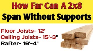 How far can a 2x8 span without support  2x8 floor joist span 2x8 ceiling joist span  2x8 span [upl. by Eycats]