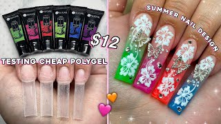 TESTING CHEAP POLYGEL FROM AMAZON NEON OMBRE POLYGEL NAILS amp SUMMER NAIL DESIGN☀️  Nail Tutorial [upl. by Pantin]