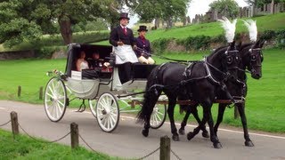 Horse Drawn Carriage at a English Wedding  St Marys Church Tissington Derbyshire UK [upl. by Ahsoyek]