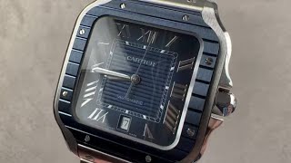 2022 Cartier Santos De Cartier Blue Bezel Large Model WSSA0048 Cartier Watch Review [upl. by Gabey868]