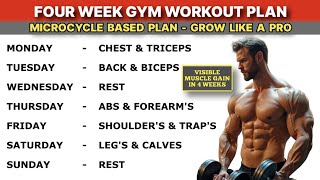 4 Week Gym Workout Plan  Microcycle Based  For Beginners amp Intermediate  Grow Like Pro [upl. by Eedya102]