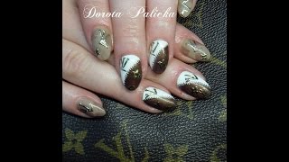 Louis Vuitton embossed gold foildesign nails sculpted foil design gel transfer foil nail art [upl. by Ahsele]