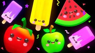 BABY FRUIT DANCING with Ice Cream 🍎🍊🍋‍🍏🍇 Sensory Video 🍨😍🍭😋 [upl. by Coffee]