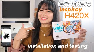 Unboxing Huion Inspiroy H420X Graphics Pen Tablet Android Compatible ❤︎  emmy lou [upl. by Ayotahs]