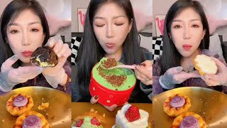 Asmr Matcha CakeMini CakeContainer Cake Cream BunEgg TartOreo Cream TartEating Cake [upl. by Kcyrred]