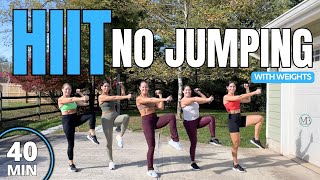 40 MIN No Jumping Full Body CARDIO HIIT  Low Impact Workout with Weights [upl. by Yoshiko]