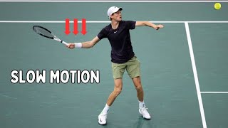 Jannik Sinner Forehand Slow Motion Analysis rolandgarros [upl. by Ailisec]