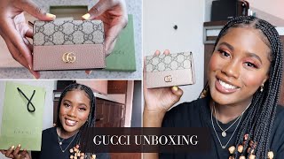 GUCCI GG MARMONT CARD CASE WALLET DUSTY PINK  UNBOXING  LUXURY SLG 2022 [upl. by Ralaigh161]