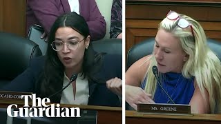 Marjorie Taylor Greene and Alexandria OcasioCortez clash in chaotic US House hearing [upl. by Atinar401]