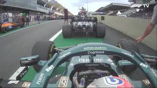 Sebastian Vettel and his engineer joke about touching Hamiltons car in Parc ferme  2021 Brazil GP [upl. by Marentic]