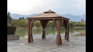 ALEKO Double Roof Aluminum Gazebo with Wooden Finish and Curtains Assembly [upl. by Henderson]