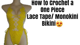 How to Crochet Monokini Onepiece Lace Bikini [upl. by Dnalsor793]