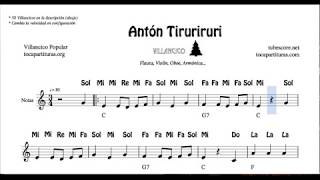 Antón Tiruriruri Partitura con Notas y Acordes Flautas Violín Oboe Villancico [upl. by Colman]