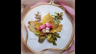 Вышивка лентамиВышивка осенних букетов грибов Мухамор лентамиEmbroidery with ribbons [upl. by Akeenat]