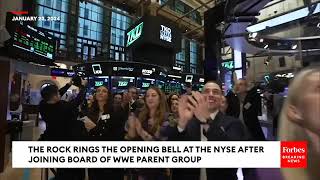 The Rock Rings The Opening Bell At The NYSE After Joining Board Of WWE Forbes [upl. by Felicio425]