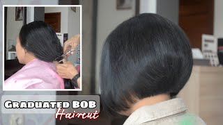 BOB HAIRCUTgraduationtutorial LONG TO SHORT hairtransformation potong rambut bob [upl. by Nitsirk]