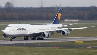 First Lufthansa Boeing 7478i at Düsseldorf  Very Fast Approach And A Water Canon Salute [upl. by Andi662]